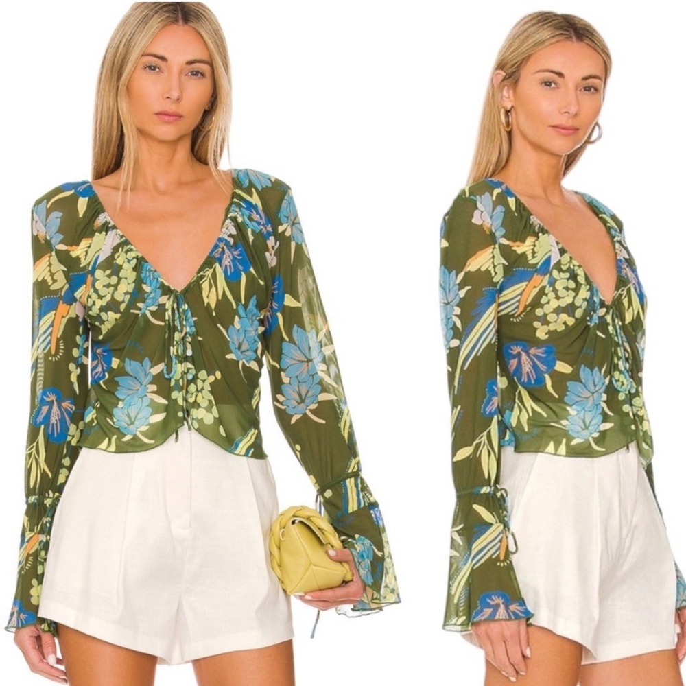 Free People Piece of Paradise Bell Sleeve Blouse Size Medium Y2K